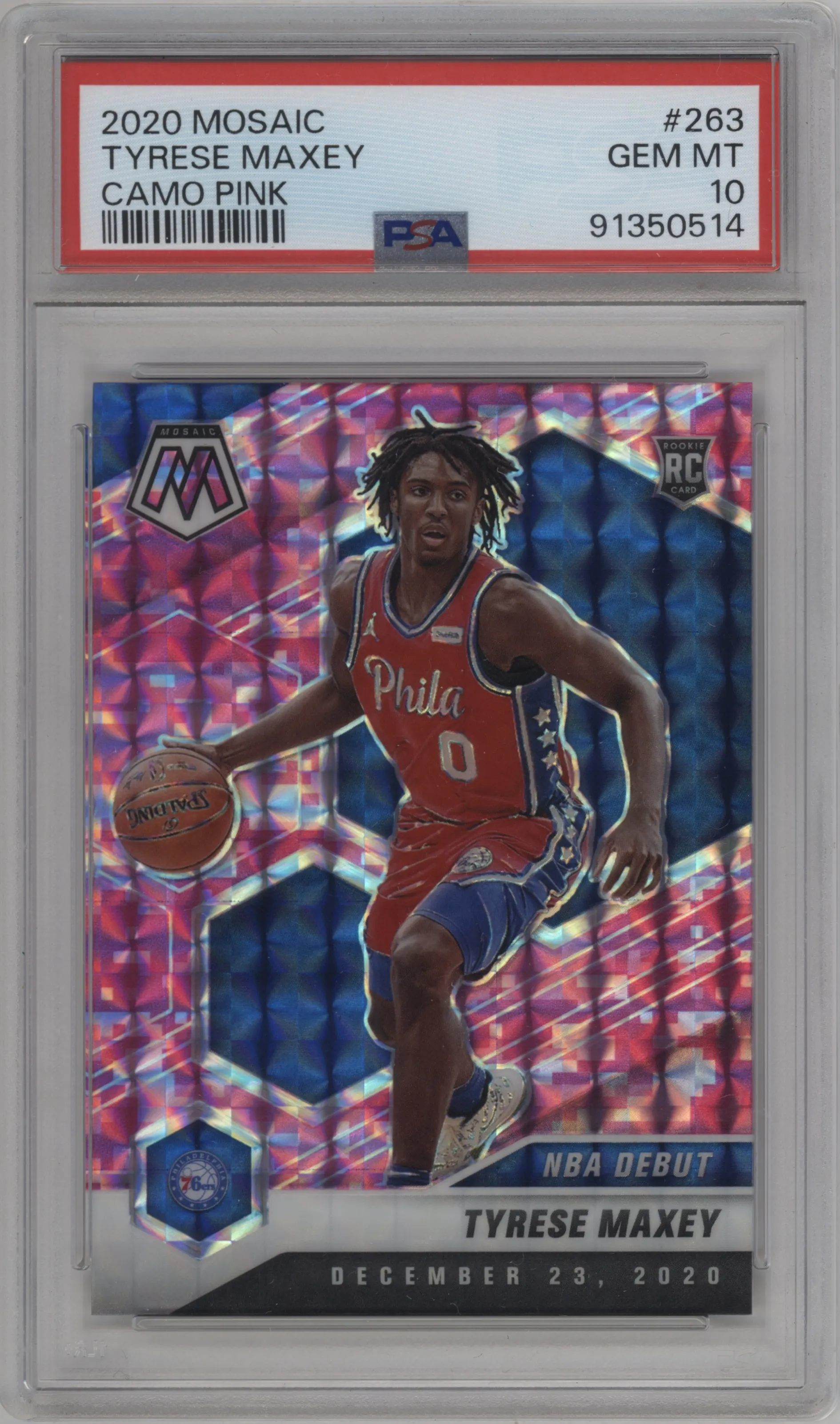 2020 Panini Mosaic Tyrese Maxey Pink Camo #263 PSA 10