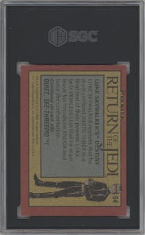 Luke Skywalker's Destiny from the 1983 Topps Star Wars Return of the Jedi Series 1 set graded by SGC and given an overall grade of 8.