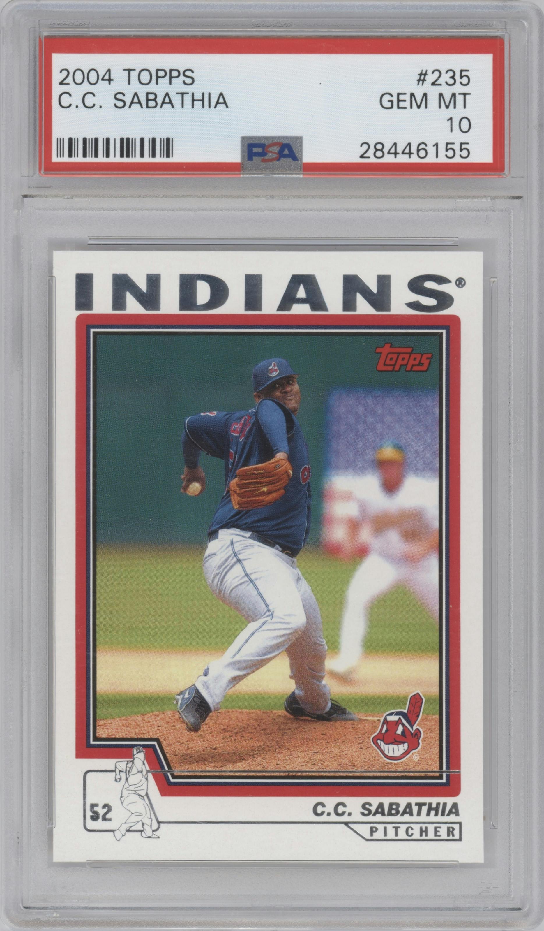 C.C. Sabathia from the 2004 Topps set graded by PSA and given an overall grade of 10.