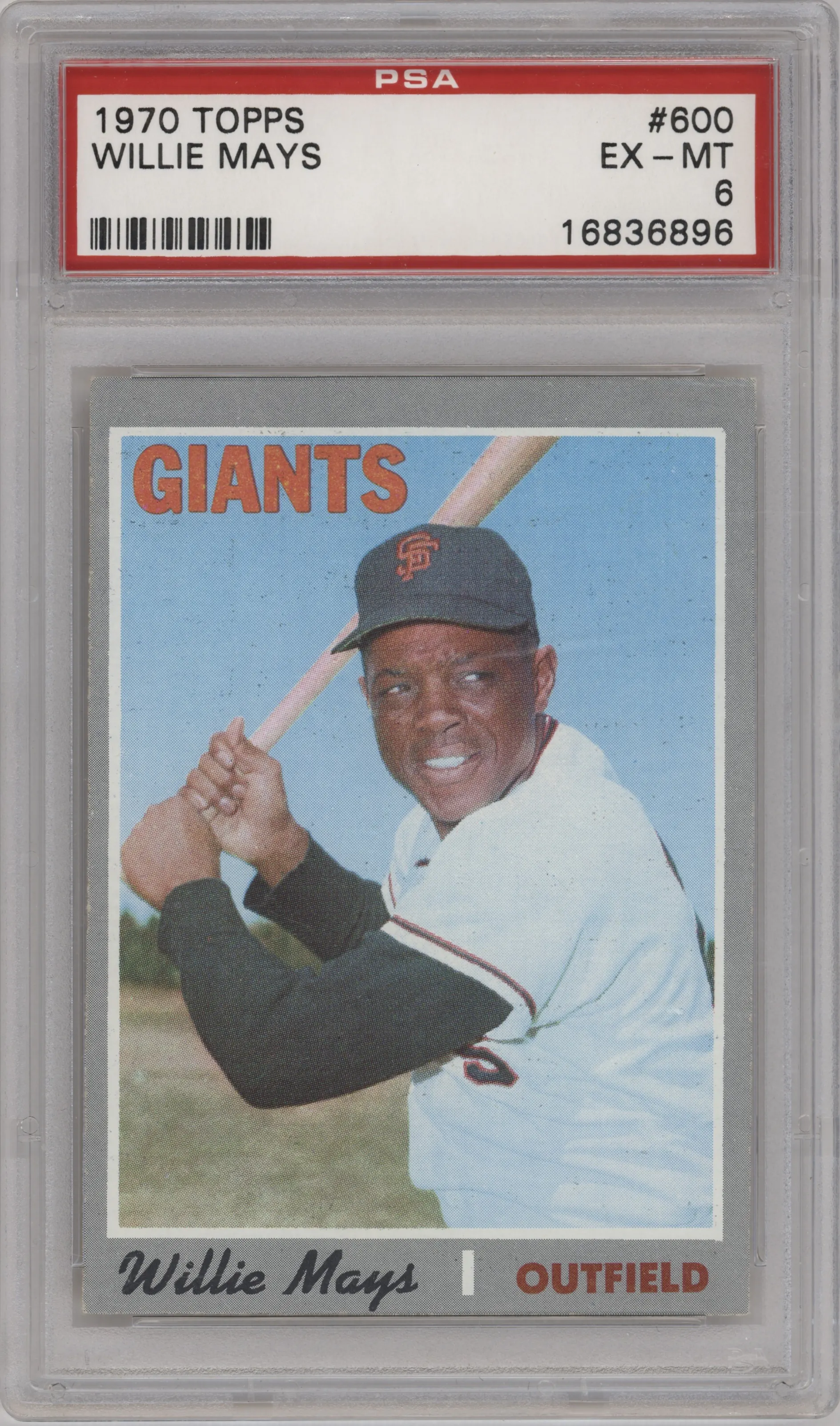 Willie Mays from the 1970 Topps set graded by PSA and given an overall grade of 6.