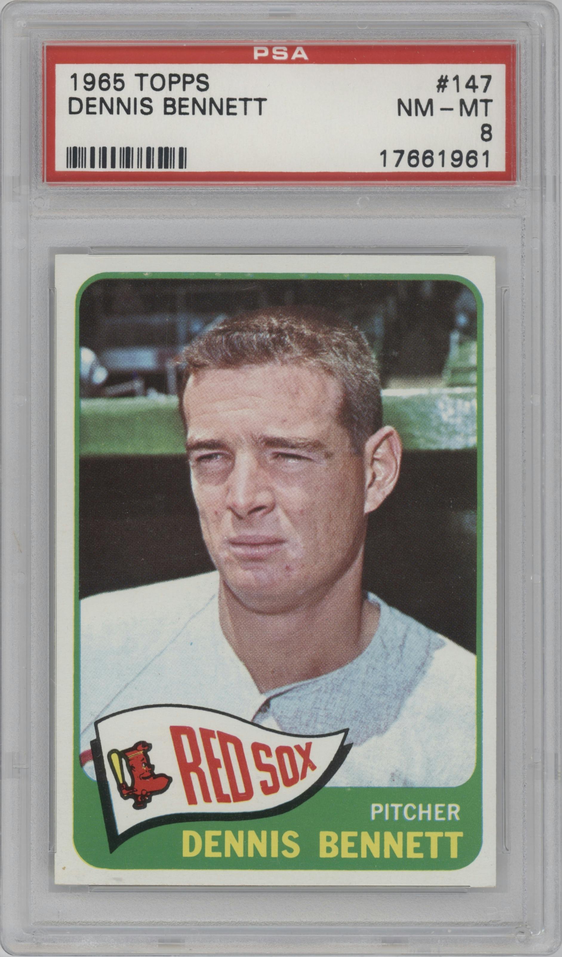 Dennis Bennett from the 1965 Topps set graded by PSA and given an overall grade of 8.