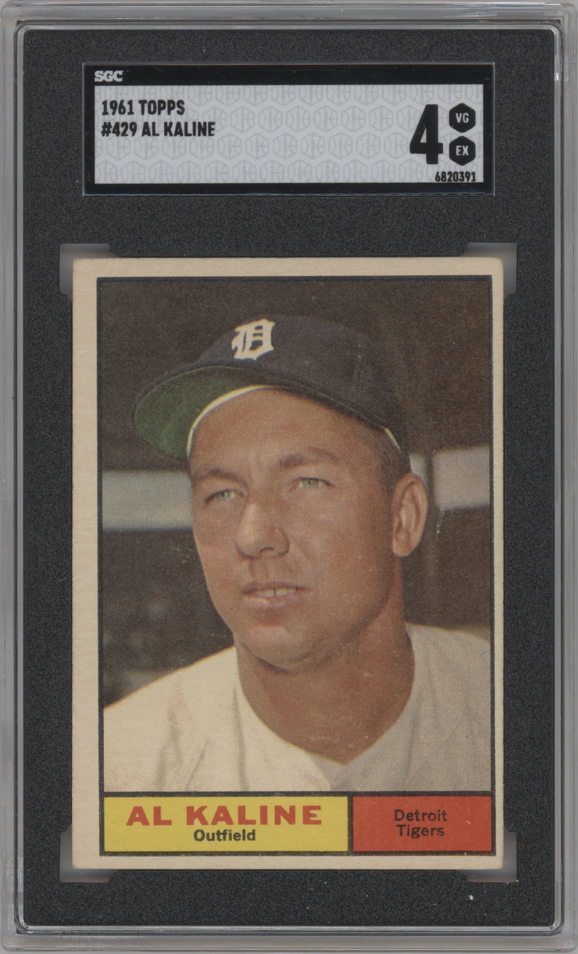 Al Kaline from the 1961 Topps set graded by SGC and given an overall grade of 4.