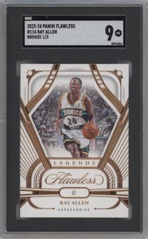 Ray Allen from the 2023-24 Panini Flawless set featuring a Bronze parallel graded by SGC and given an overall grade of 9.