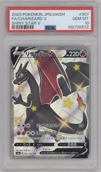 Charizard V from the 2020 Pokemon SWSH JPN set graded by PSA and given an overall grade of 10.