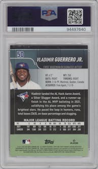 Vladimir Guerrero Jr. from the 2022 Topps Stadium Club set graded by PSA and given an overall grade of 10.
