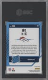 Bo Nix from the 2024 Donruss set featuring a Red and Green parallel graded by SGC and given an overall grade of 10.