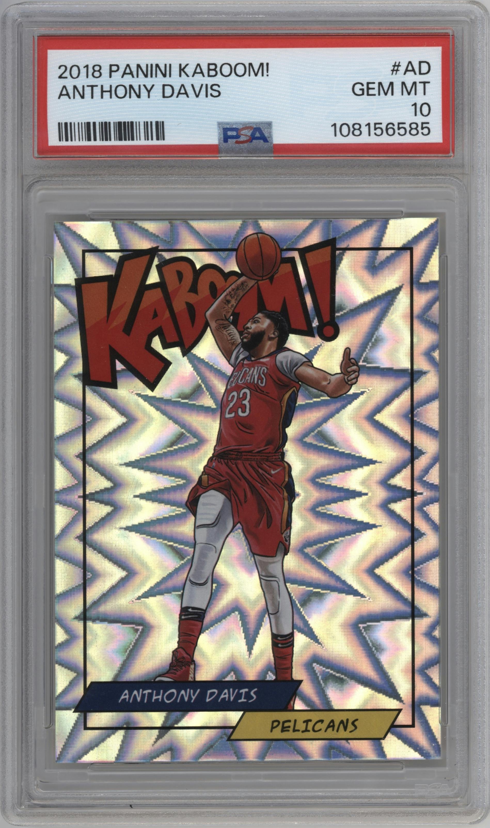 Anthony Davis from the 2018 Panini Kaboom Rewards Multi-Sport set graded by PSA and given an overall grade of 10.