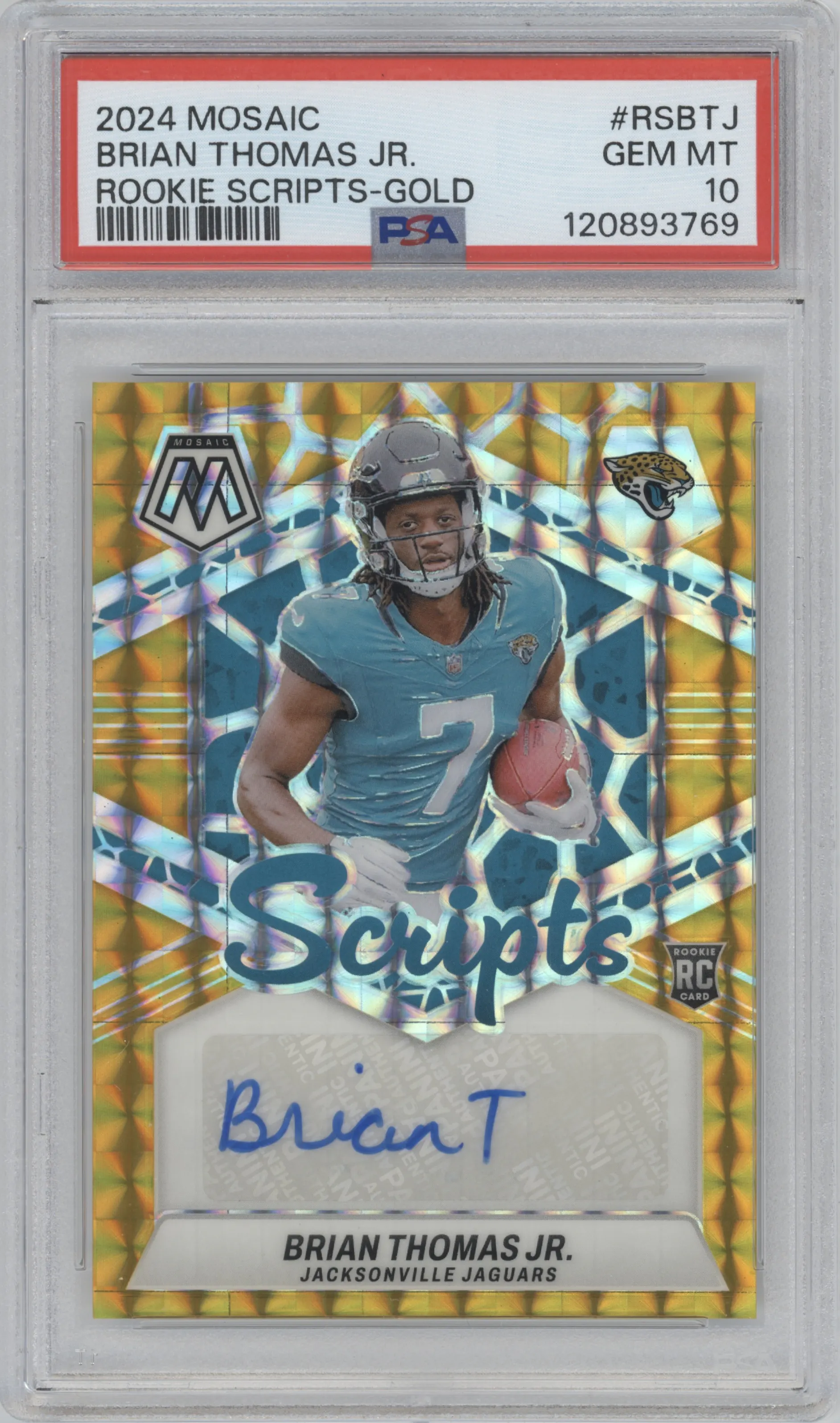 2024 Panini Mosaic Rke.Scripts Brian Thomas Jr. Gold PSA 10