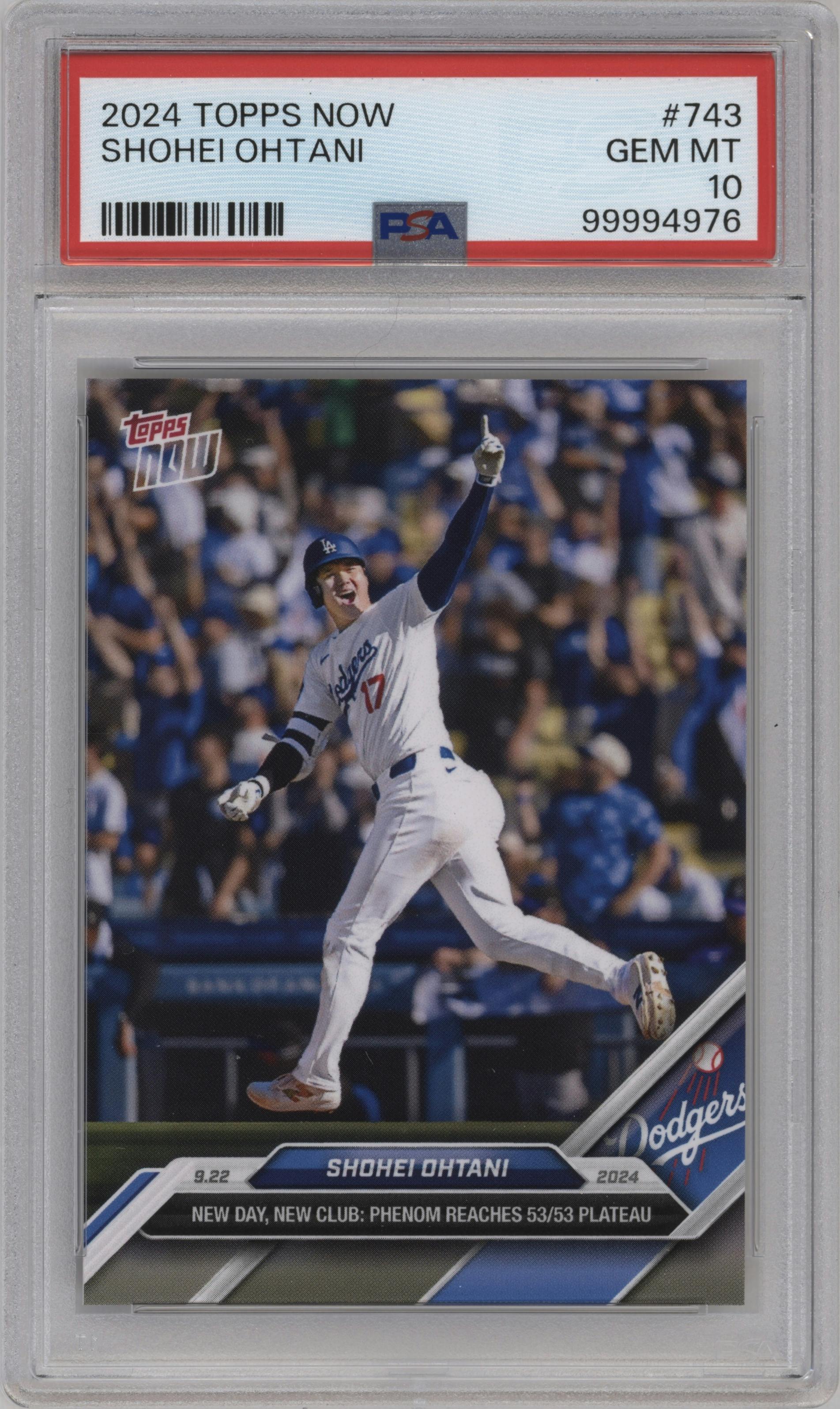 Shohei Ohtani from the 2024 Topps Now set graded by PSA and given an overall grade of 10.