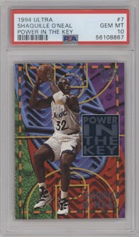 Shaquille O'Neal from the 1994-95 Fleer Ultra set graded by PSA and given an overall grade of 10.