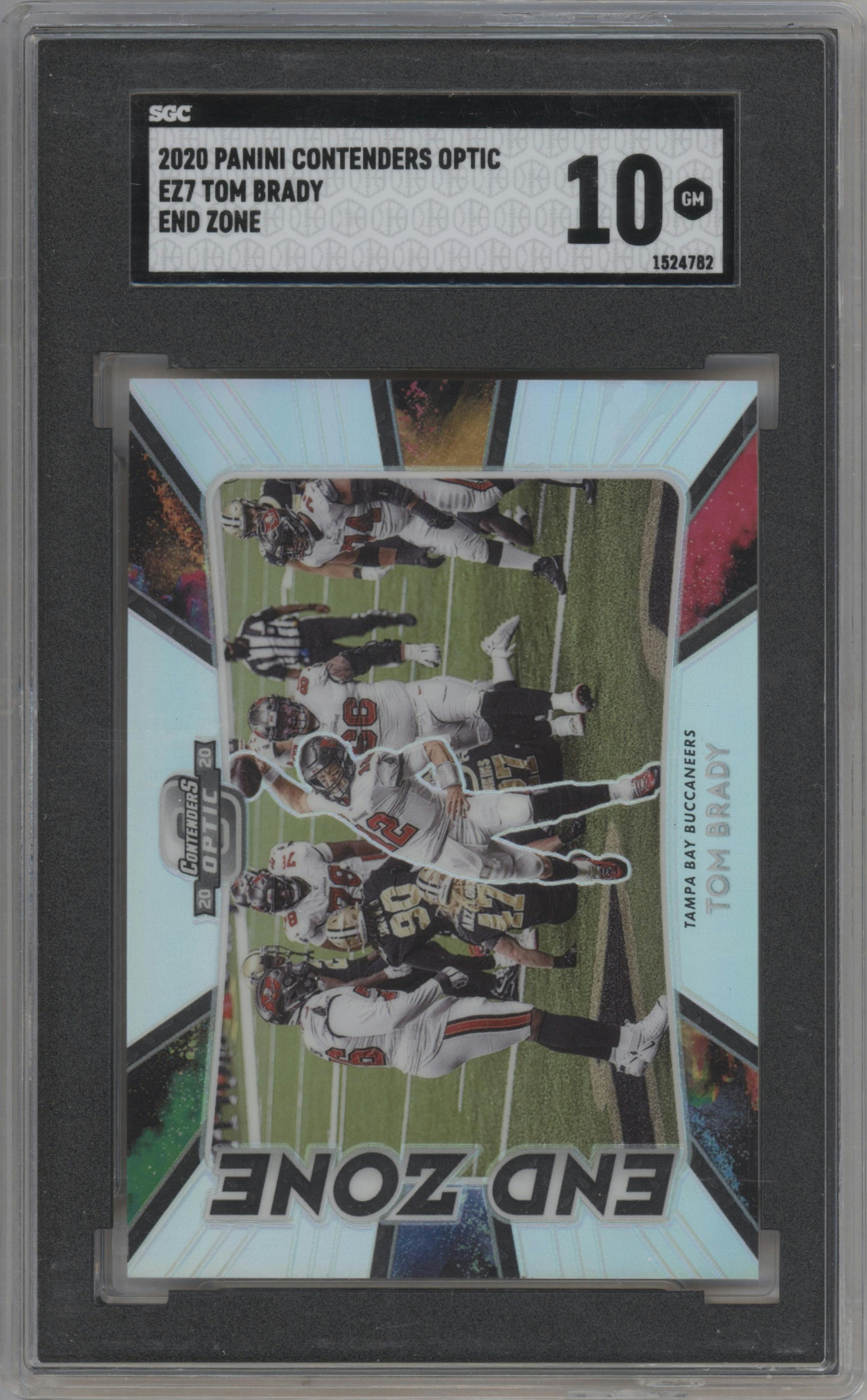 Tom Brady from the 2020 Panini Contenders Optic set graded by SGC and given an overall grade of 10.