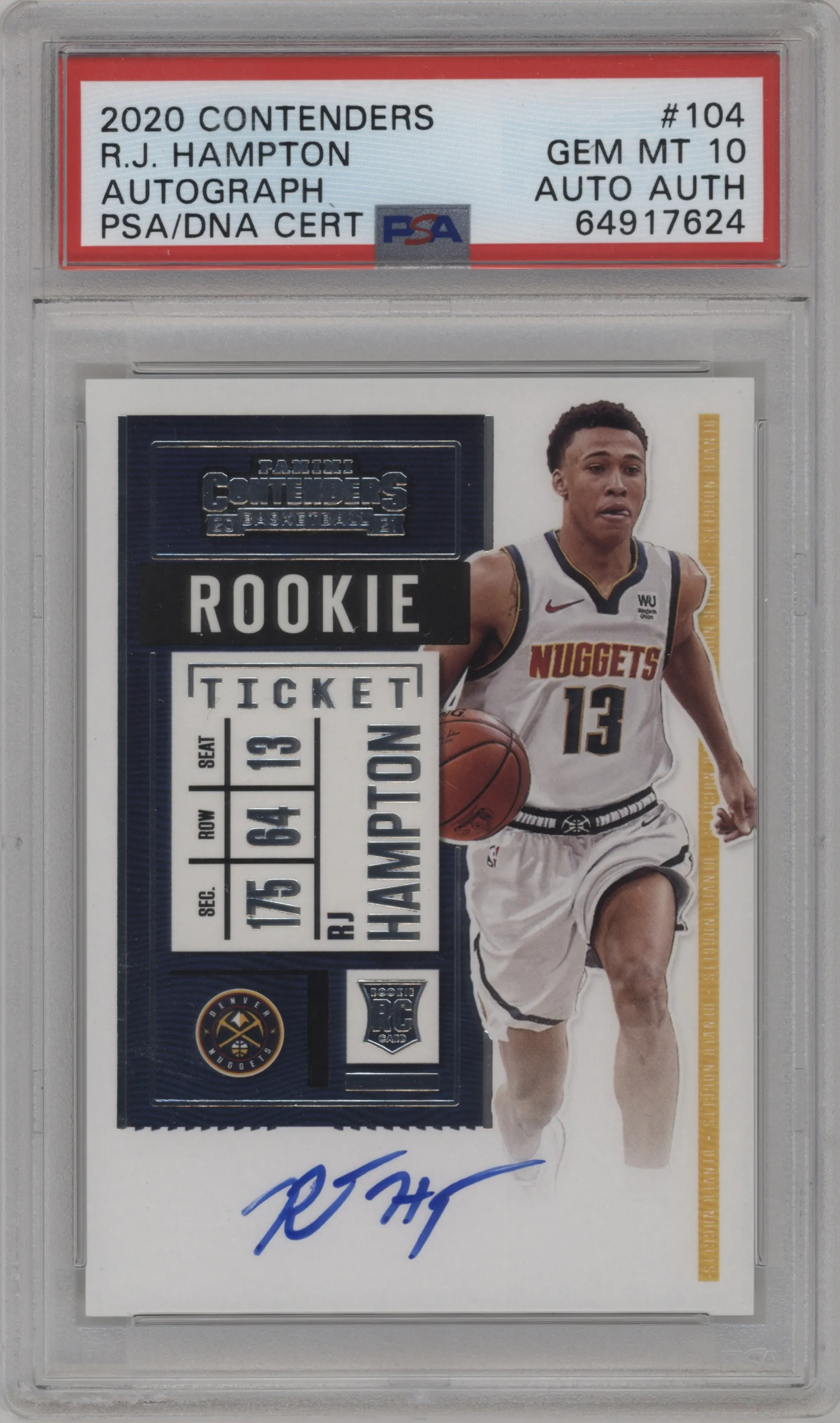 2020 Panini Contenders Rke.Tkt.Auto RJ Hampton #104 PSA 10