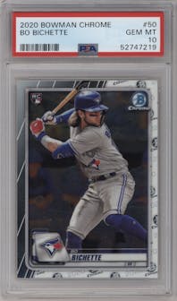 Bo Bichette from the 2020 Bowman Chrome set graded by PSA and given an overall grade of 10.