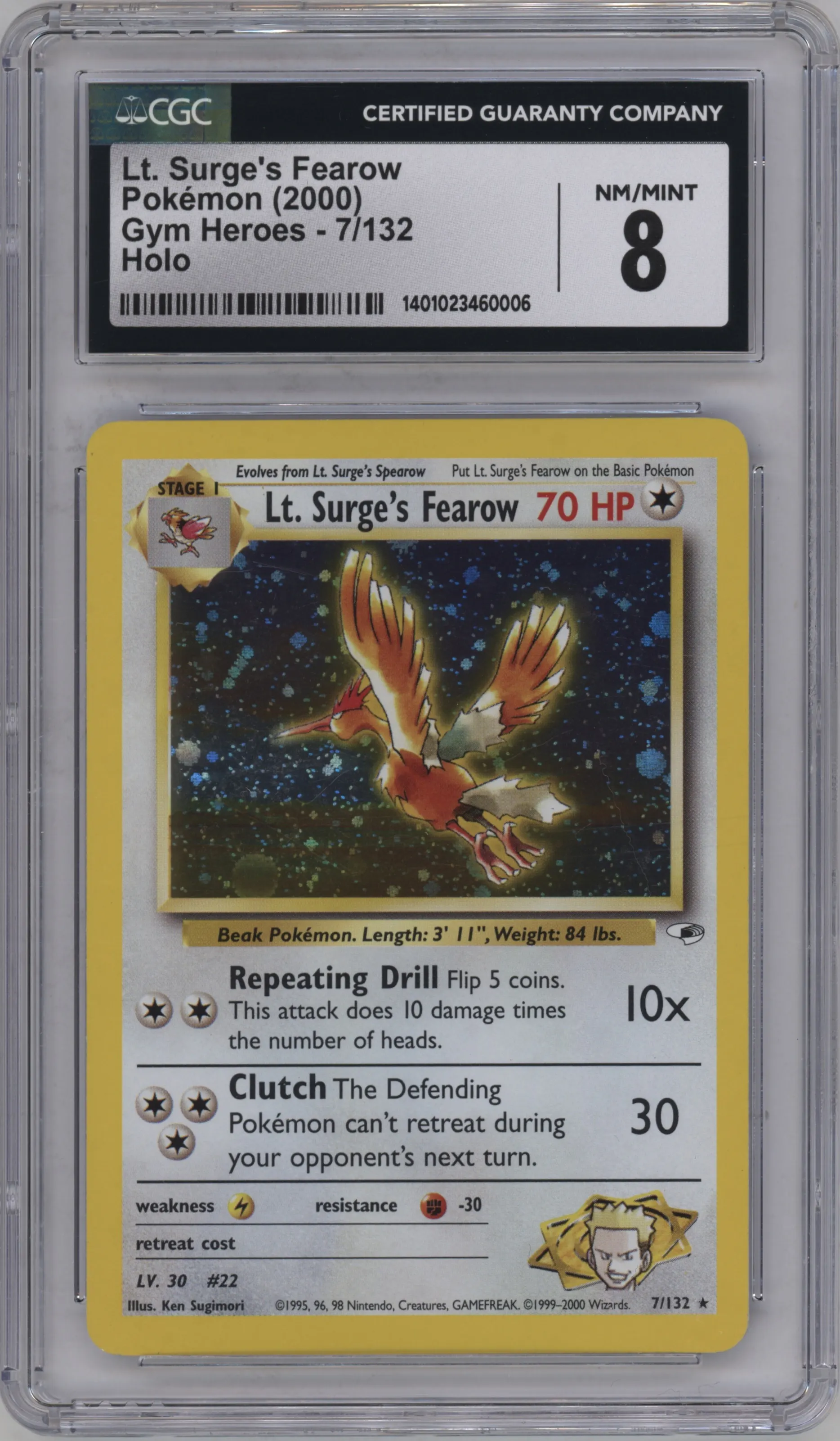 2000 Pokemon GH Gym Heroes Lt. Surge's Fearow #7 CGC 8