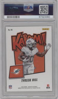Tyreek Hill from the 2023 Panini Absolute set graded by PSA and given an overall grade of 9.