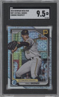 Paul Skenes from the 2024 Bowman Mega Box set graded by SGC and given an overall grade of 9.5.