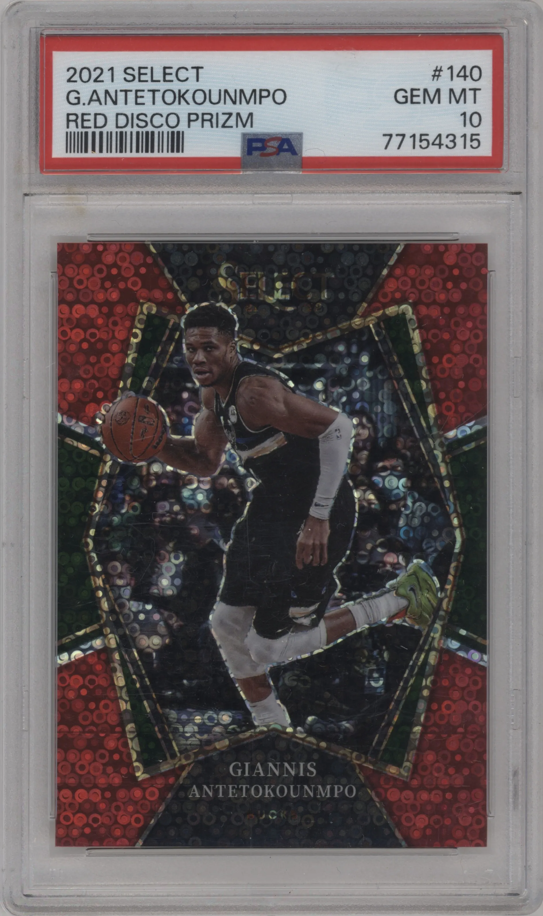 2021 Panini Select Pre.Lvl. Giannis Antetokounmpo Disco Red #140 PSA 10
