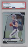 J.J. McCarthy from the 2024 Panini Prizm set featuring a Silver Prizm parallel graded by PSA and given an overall grade of 9.