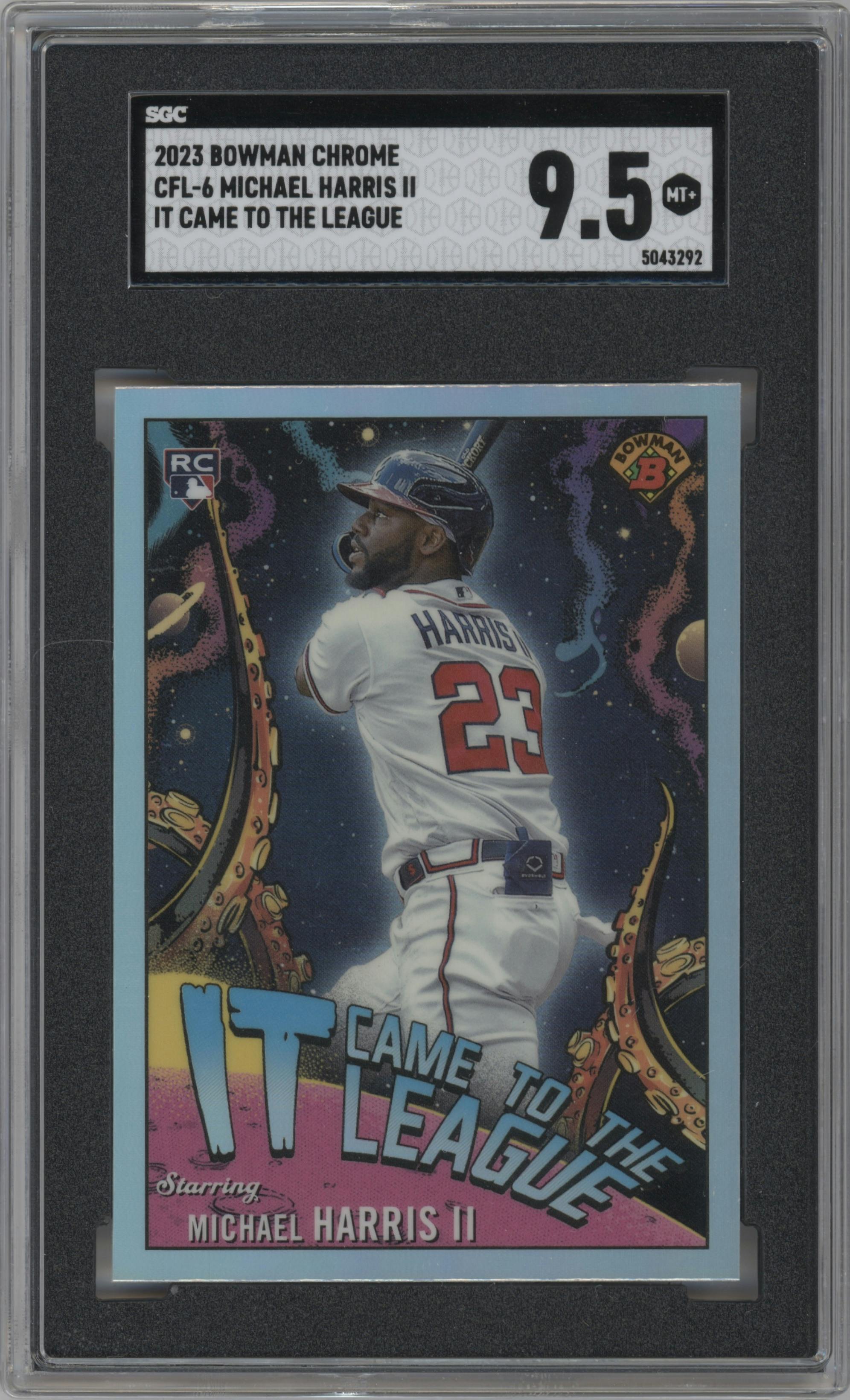 Michael Harris II from the 2023 Bowman Chrome set graded by SGC and given an overall grade of 9.5.