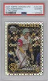Jackson Merrill from the 2024 Topps Chrome Update set featuring a X-Fractor parallel graded by PSA and given an overall grade of 10.