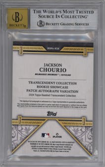 Jackson Chourio  from the 2024 Topps Transcendent Collection set featuring a Platinum parallel graded by Beckett and given an overall grade of 9.