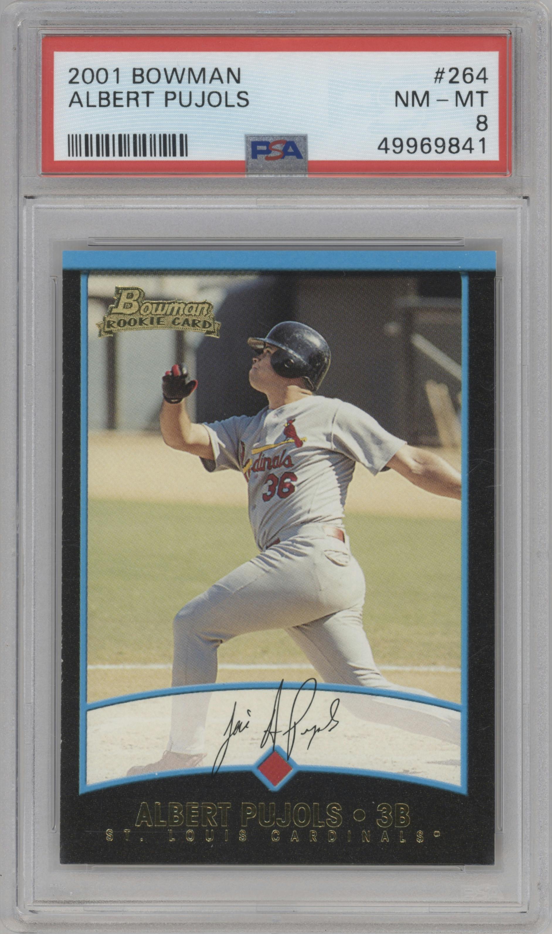 Albert Pujols from the 2001 Bowman set graded by PSA and given an overall grade of 8.
