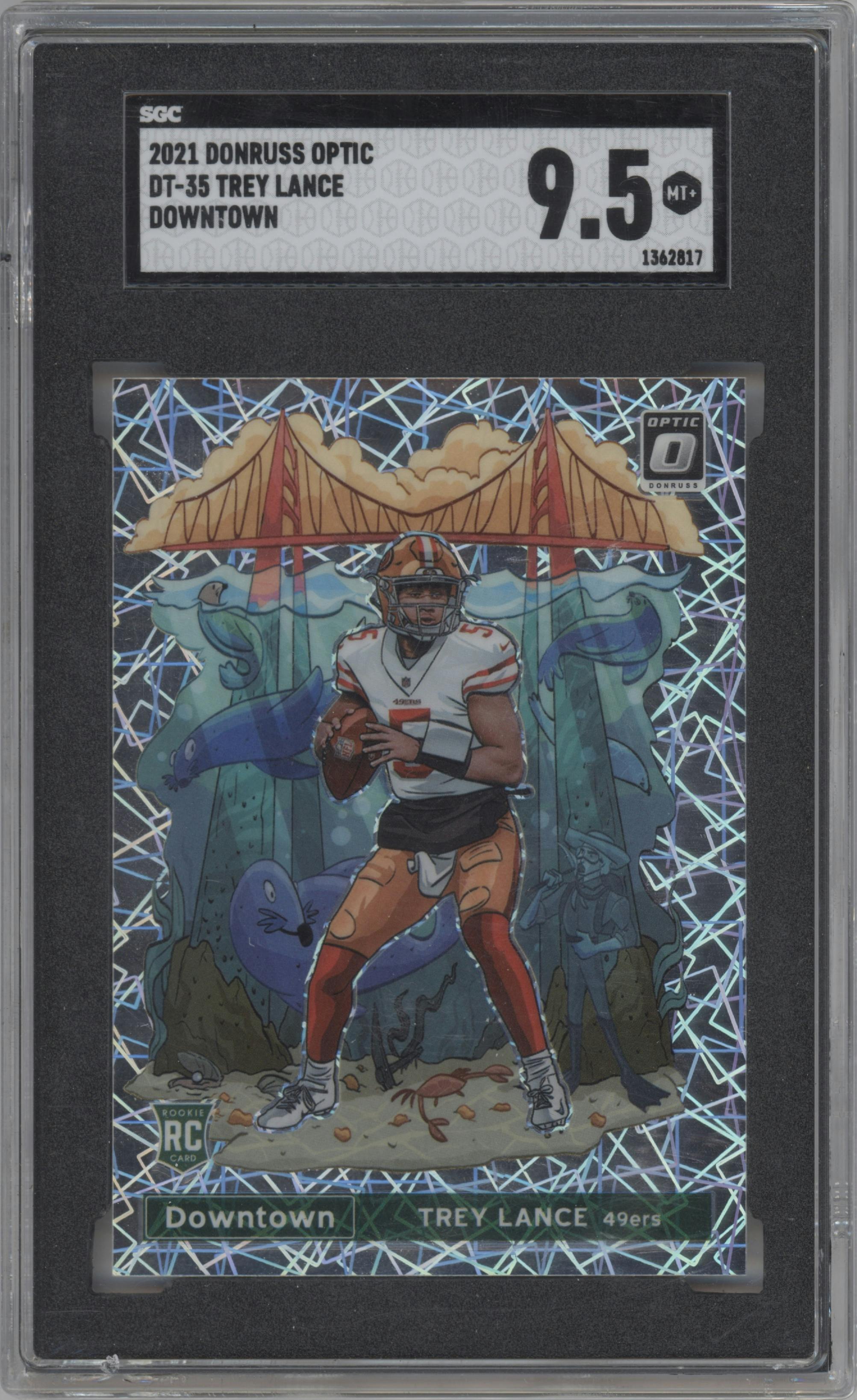 Trey Lance from the 2021 Panini Donruss Optic set graded by SGC and given an overall grade of 9.5.