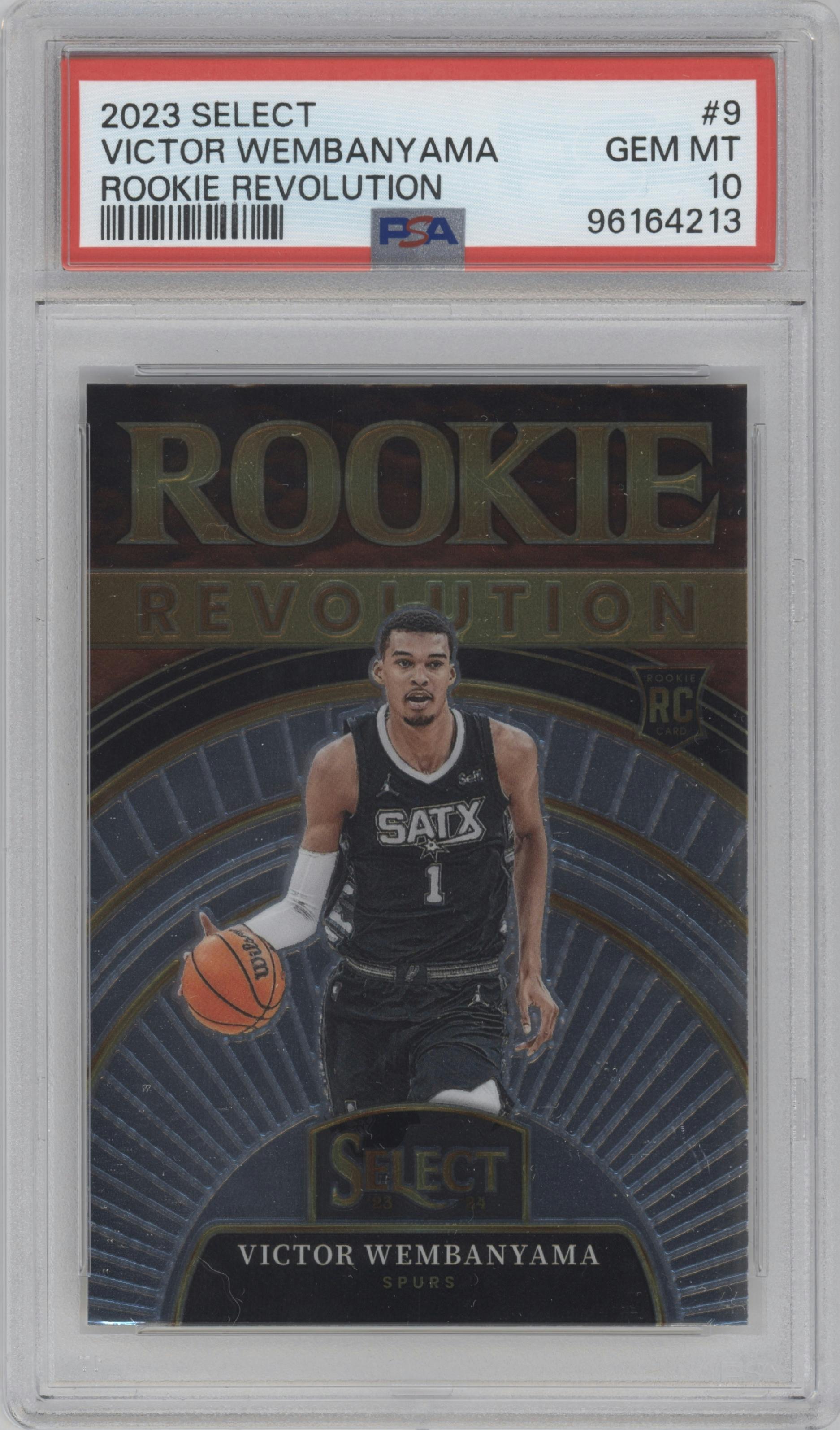 Victor Wembanyama from the 2023-24 Panini Select  set graded by PSA and given an overall grade of 10.