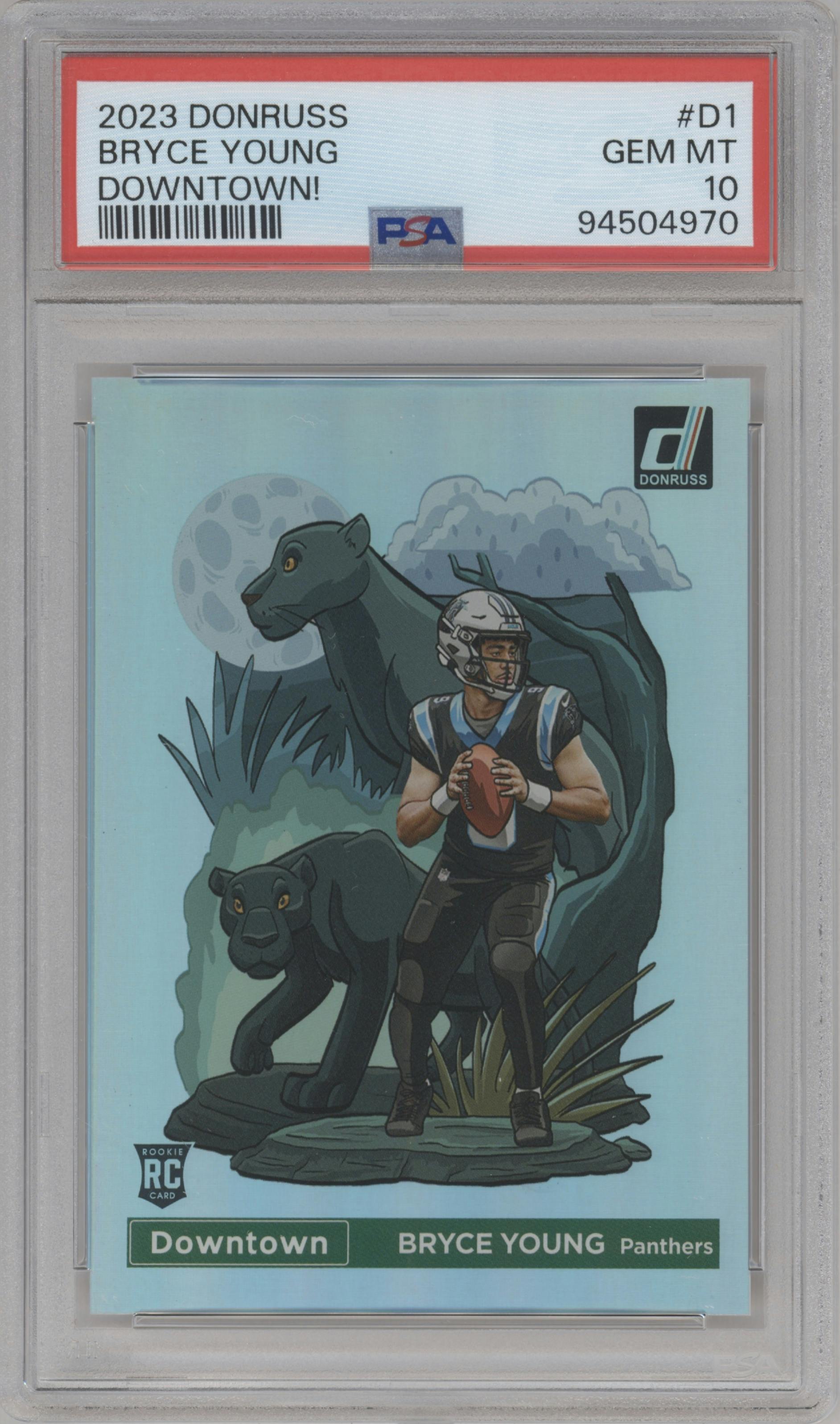 Bryce Young from the 2023 Panini Donruss set graded by PSA and given an overall grade of 10.