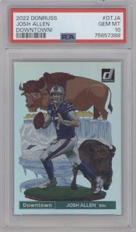 Josh Allen from the 2022 Panini Donruss set graded by PSA and given an overall grade of 10.