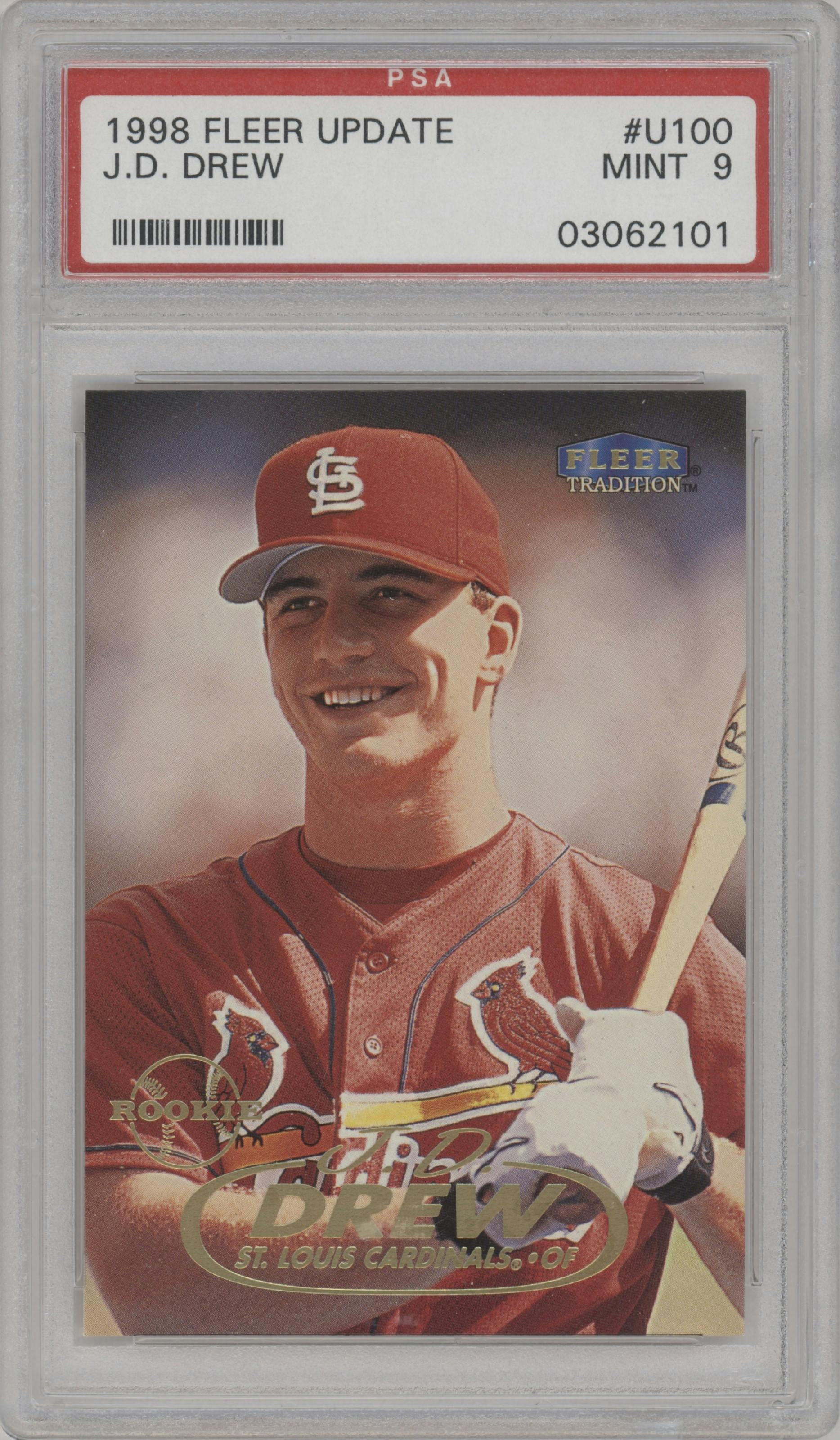 J.D. Drew from the 1998 Fleer Tradition Update set graded by PSA and given an overall grade of 9.
