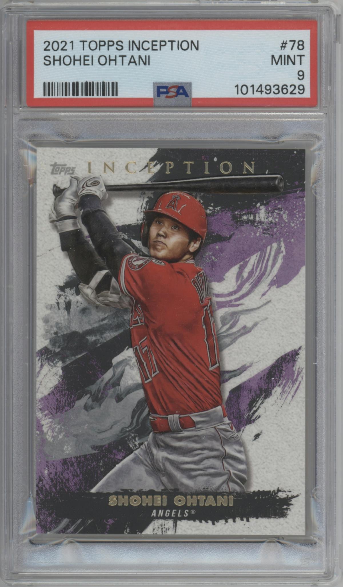 Shohei Ohtani from the 2021 Topps Inception set graded by PSA and given an overall grade of 9.