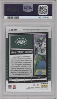 Ahmad 'Sauce' Gardner from the 2022 Panini Chronicles set featuring a Artist Proof parallel graded by PSA and given an overall grade of 10.