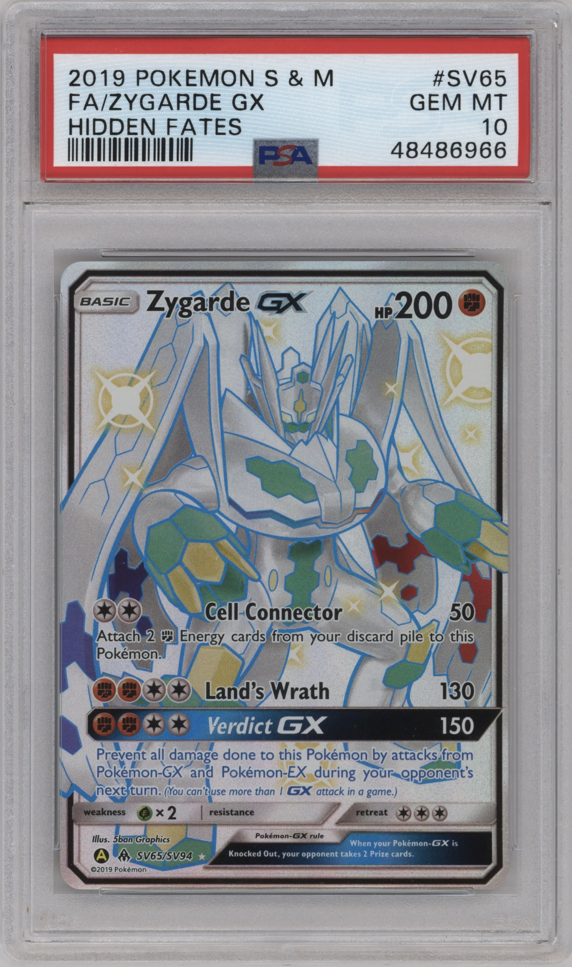 Zygarde GX from the 2019 Pokemon S&M  set graded by PSA and given an overall grade of 10.