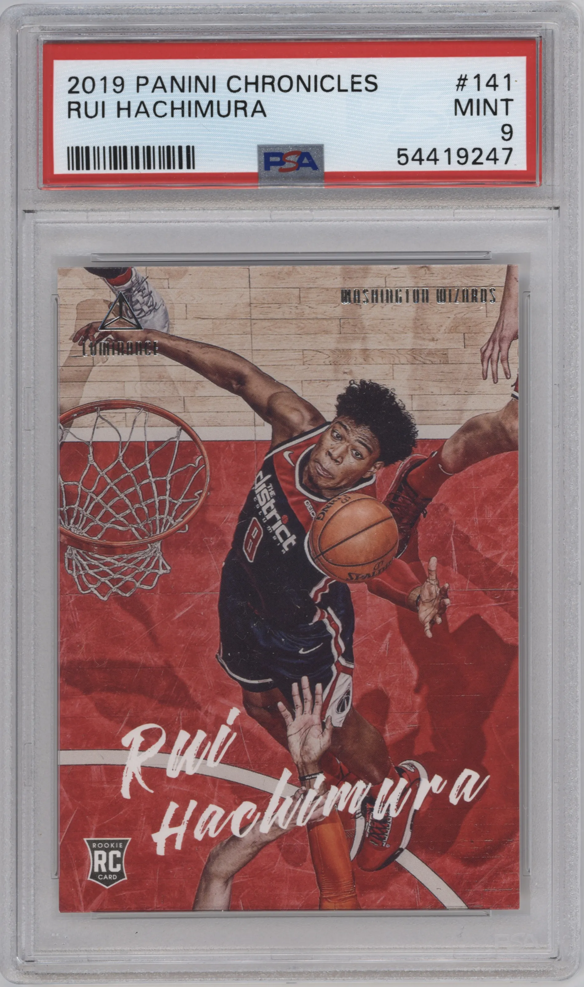 Rui Hachimura from the 2019-20 Panini Chronicles  set graded by PSA and given an overall grade of 9.