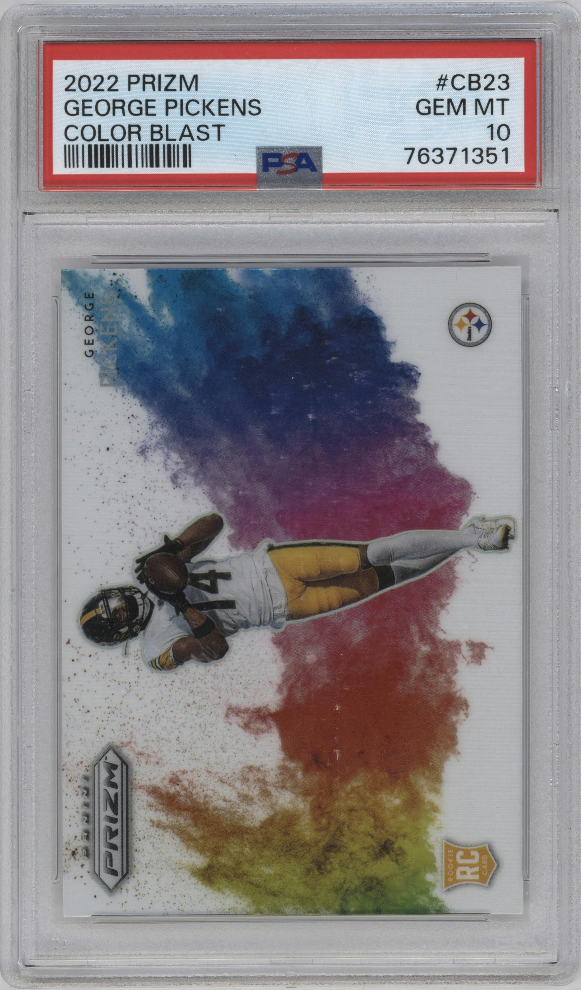 George Pickens from the 2022 Panini Prizm set graded by PSA and given an overall grade of 10.