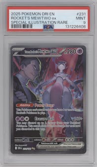Team Rocket's Mewtwo ex from the 2025 Pokemon SV set graded by PSA and given an overall grade of 9.