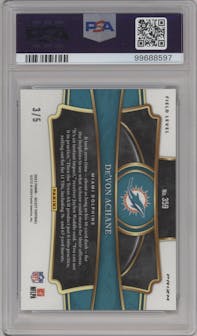De'Von Achane from the 2023 Panini Select set featuring a Green Prizm parallel graded by PSA and given an overall grade of 10.