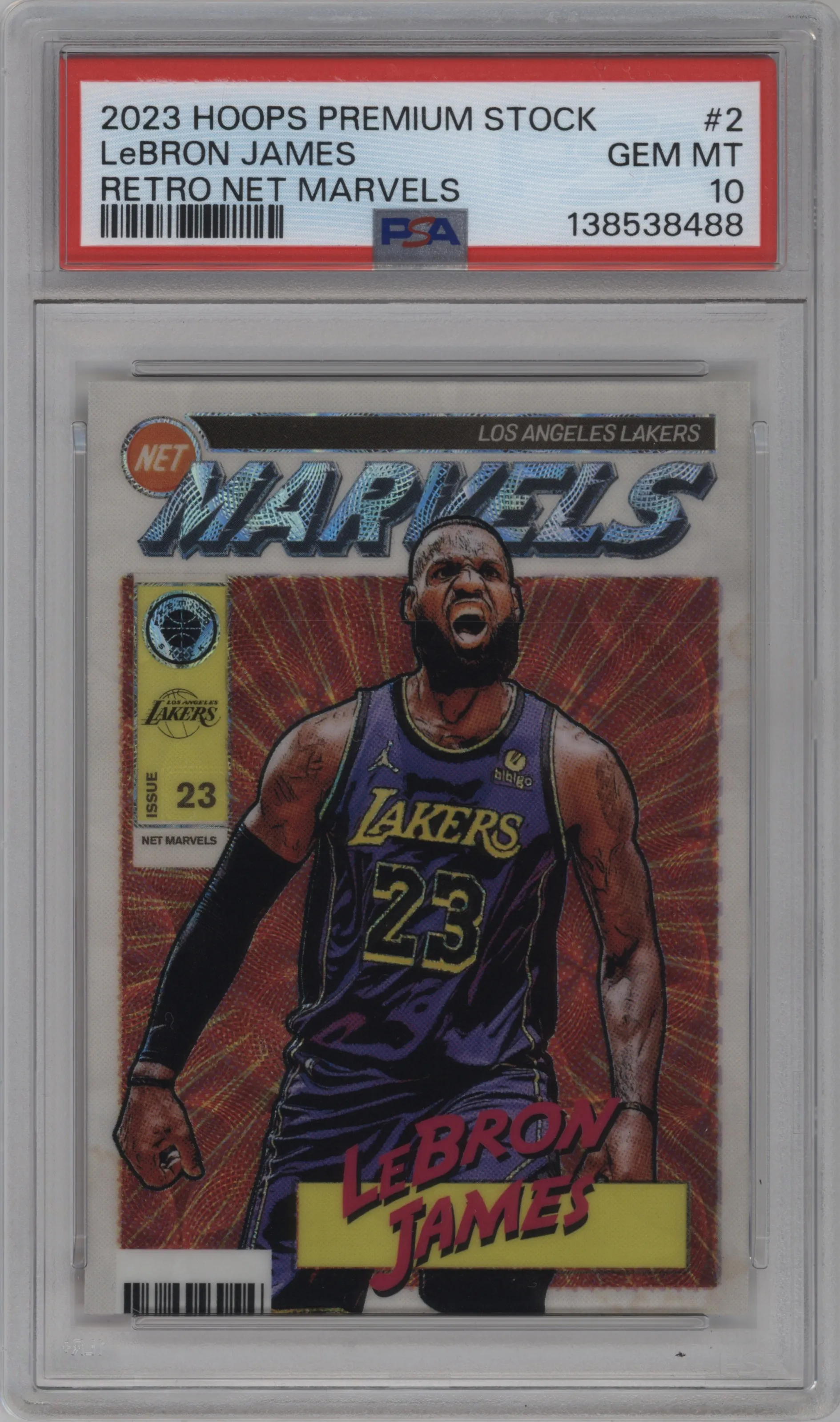2023 Panini Hoops Premium Stock Retro Net Marvels Prem. LeBron James #2 PSA 10
