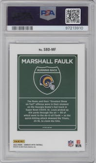 Marshall Faulk from the 2023 Donruss Optic set graded by PSA and given an overall grade of 10.