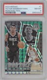 Victor Wembanyama from the 2023-24 Panini Mosaic set featuring a Teal parallel graded by PSA and given an overall grade of 8.