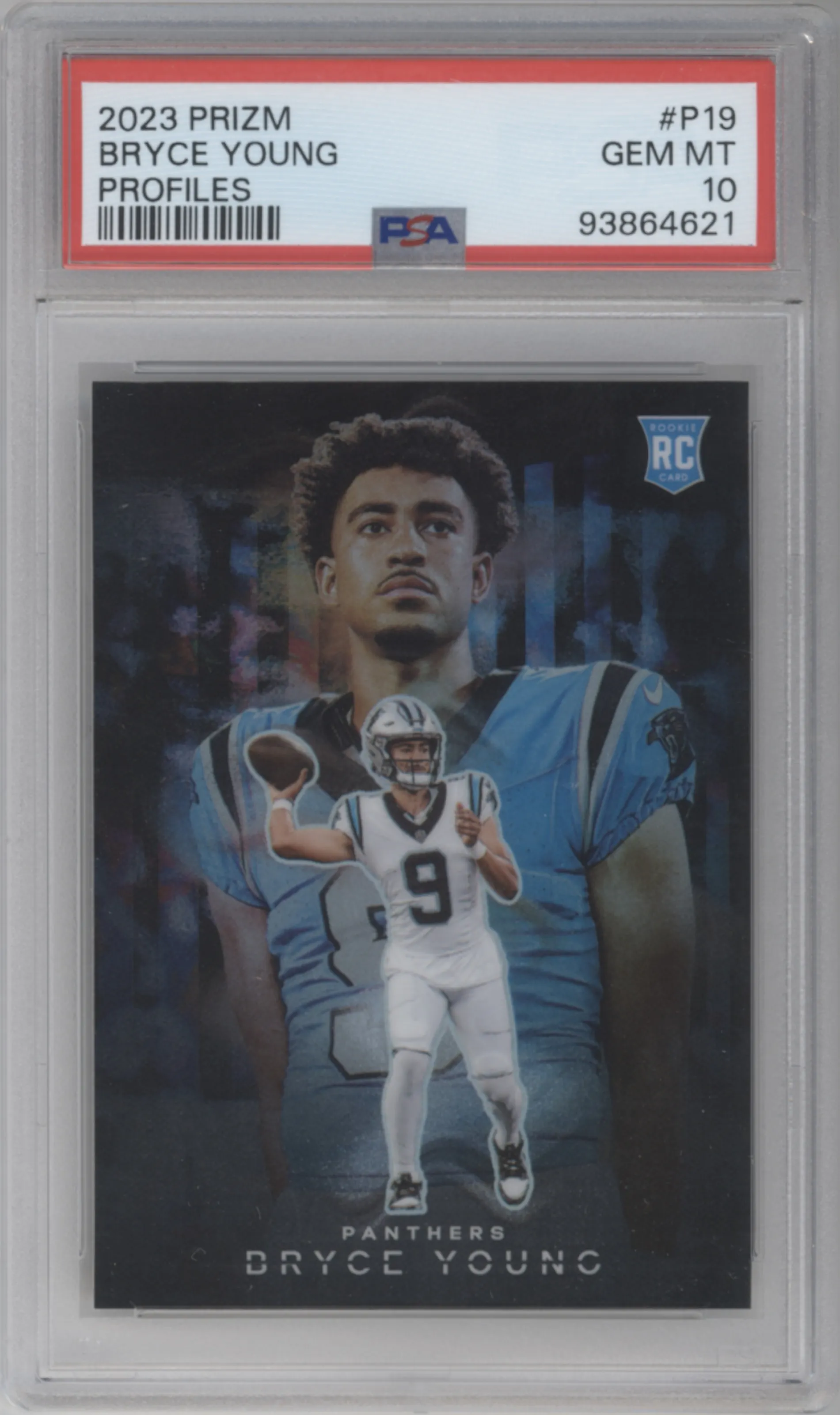 Bryce Young from the 2023 Panini Prizm set graded by PSA and given an overall grade of 10.