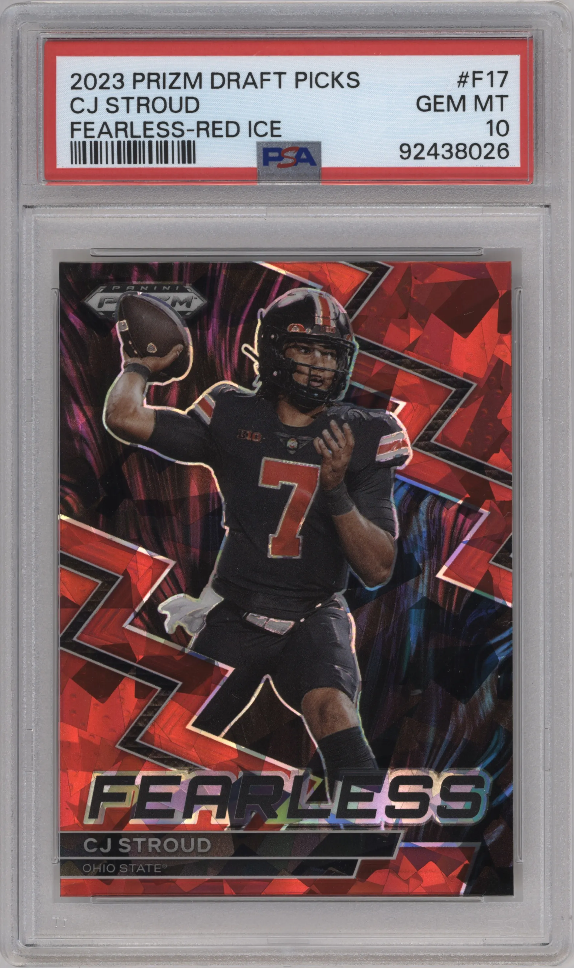 2023 Panini Prizm Draft Picks Fearless CJ Stroud Red Ice #F-17 PSA 10