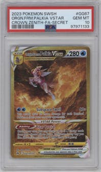 Origin Forme Palkia VSTAR from the 2023 Pokemon SWSH set graded by PSA and given an overall grade of 10.