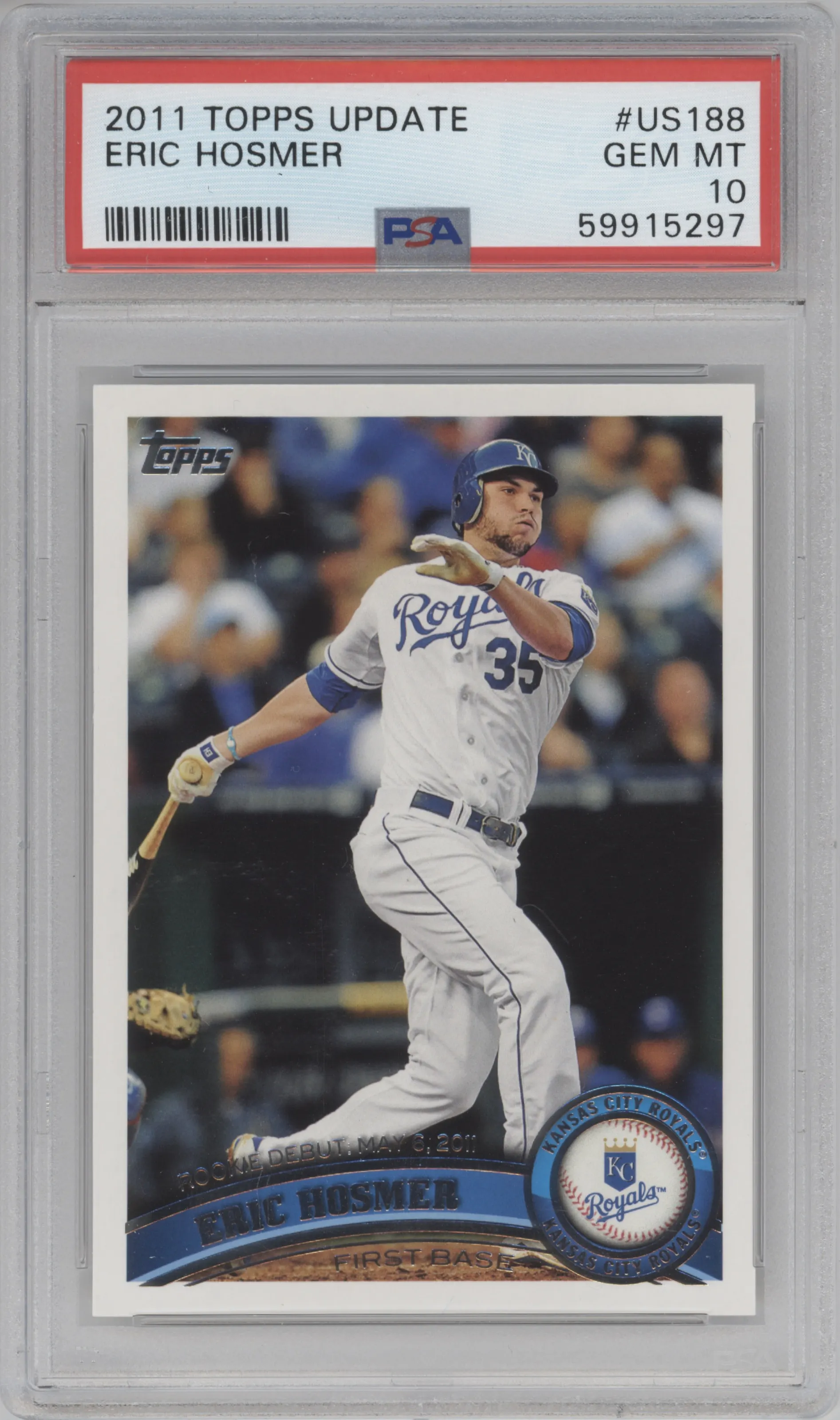Eric Hosmer from the 2011 Topps Update set graded by PSA and given an overall grade of 10.