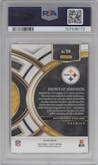 Diontae Johnson from the 2023 Panini Select set featuring a Gold Dragon Scale parallel graded by PSA and given an overall grade of 10.