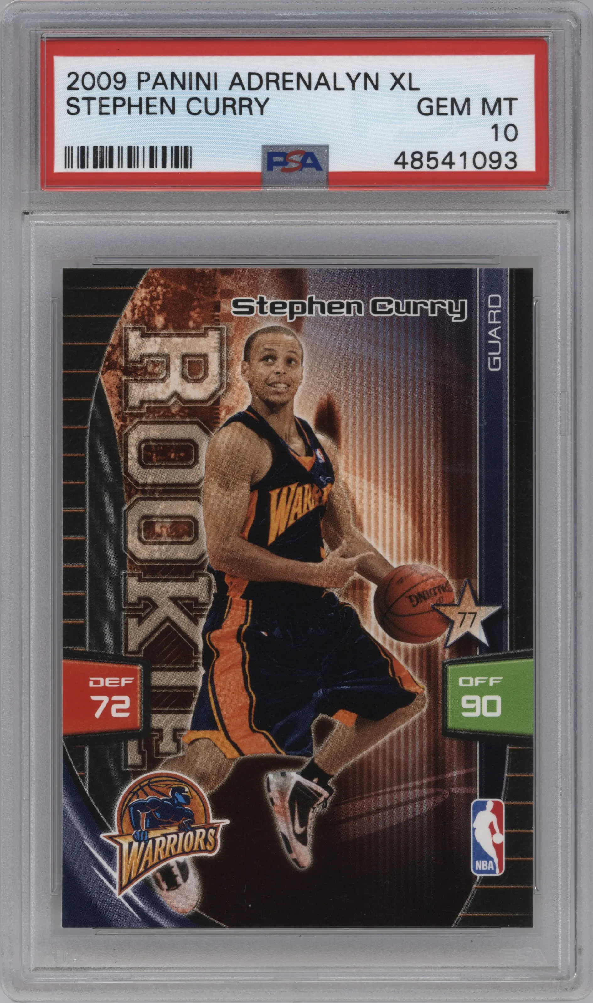 Stephen Curry from the 2009-10 Panini Adrenalyn XL set graded by PSA and given an overall grade of 10.