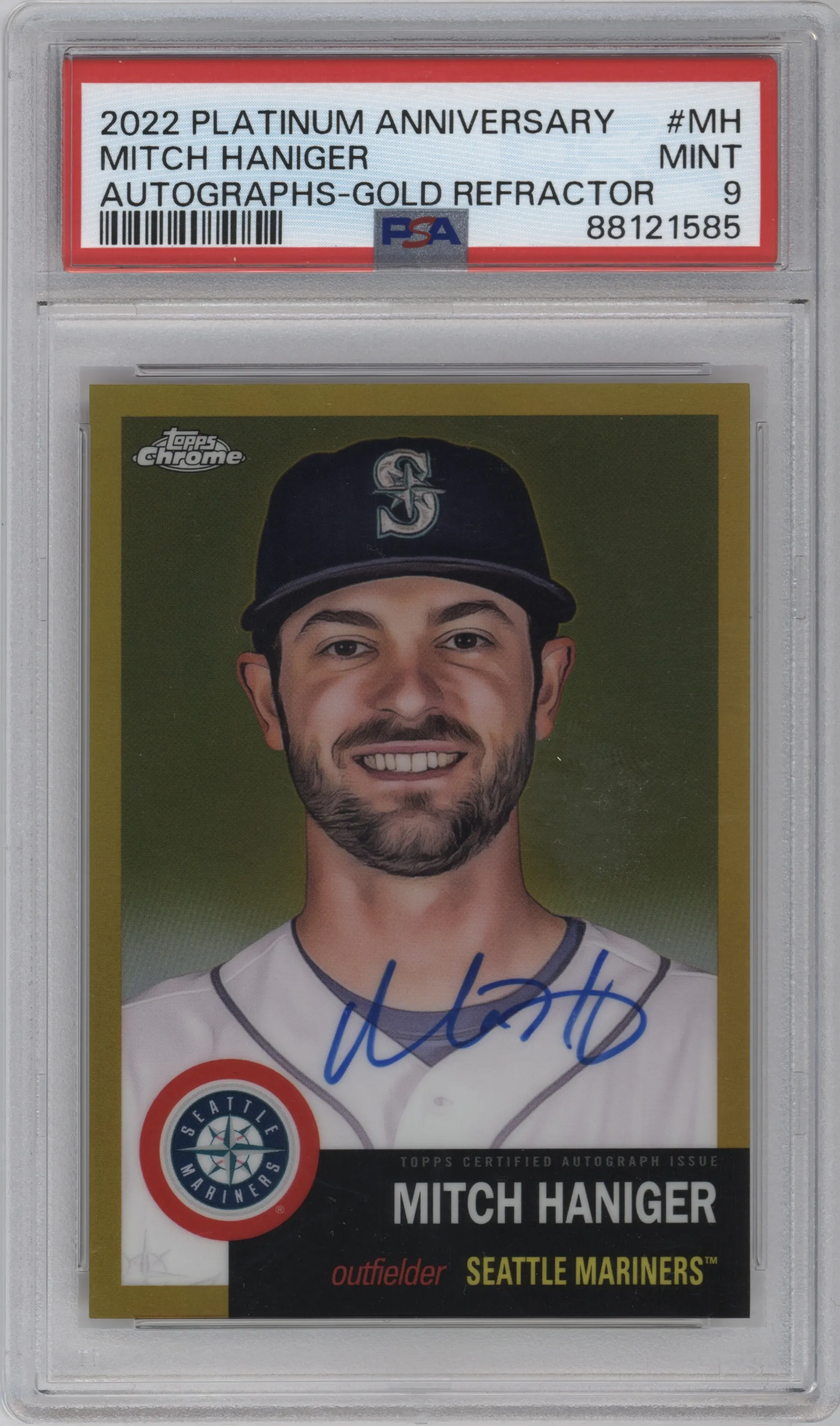 2022 Topps Chrome Platinum Anniversary Auto Mitch Haniger Gold Refractor #CPA-MH PSA 9
