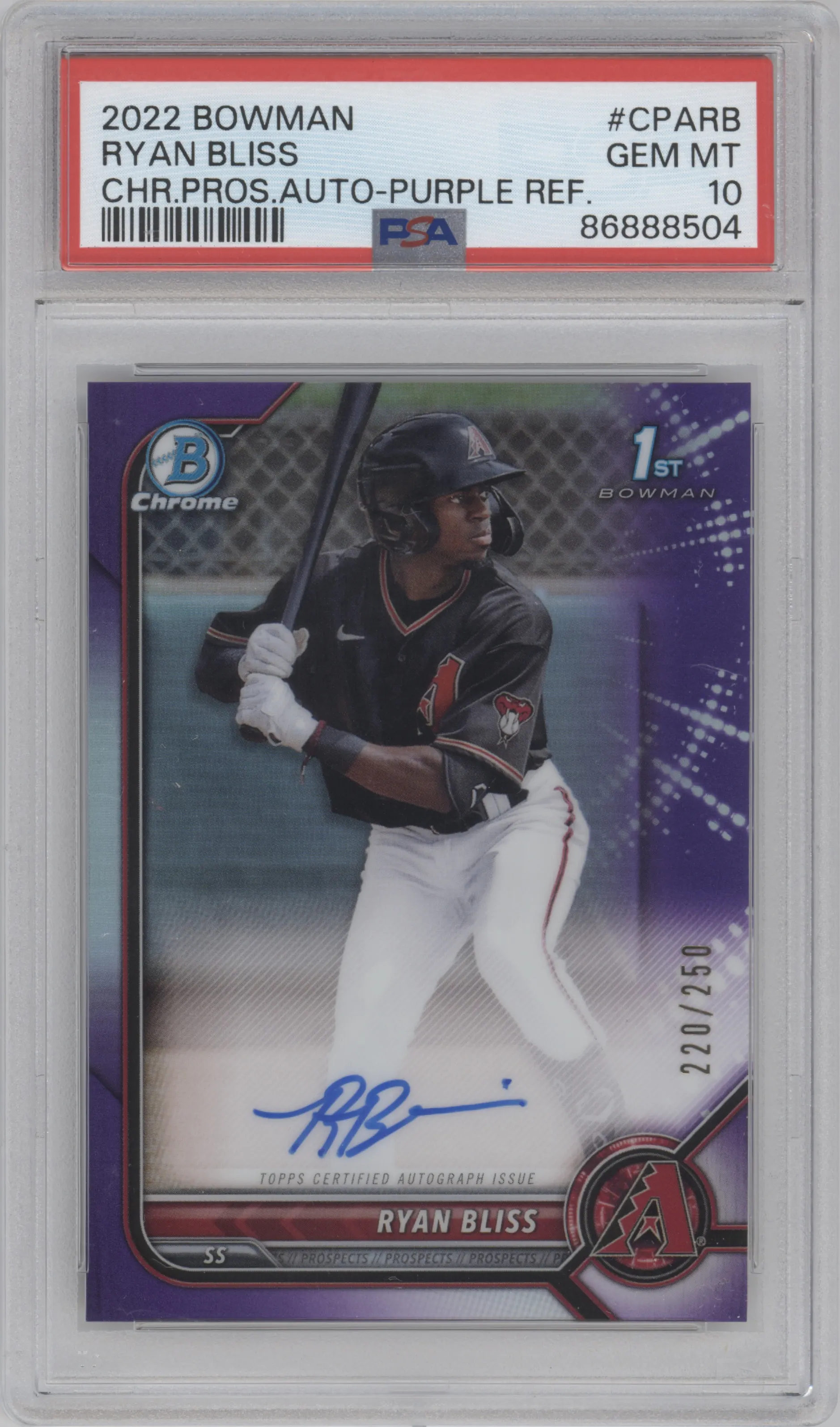 2022 Bowman Chr.Pros.Auto Ryan Bliss Purple Refractor PSA 10