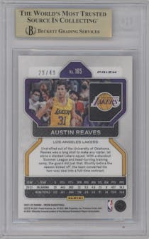 Austin Reaves from the 2021-22 Panini Prizm  set featuring a Orange Prizm parallel graded by Beckett and given an overall grade of 9.5.